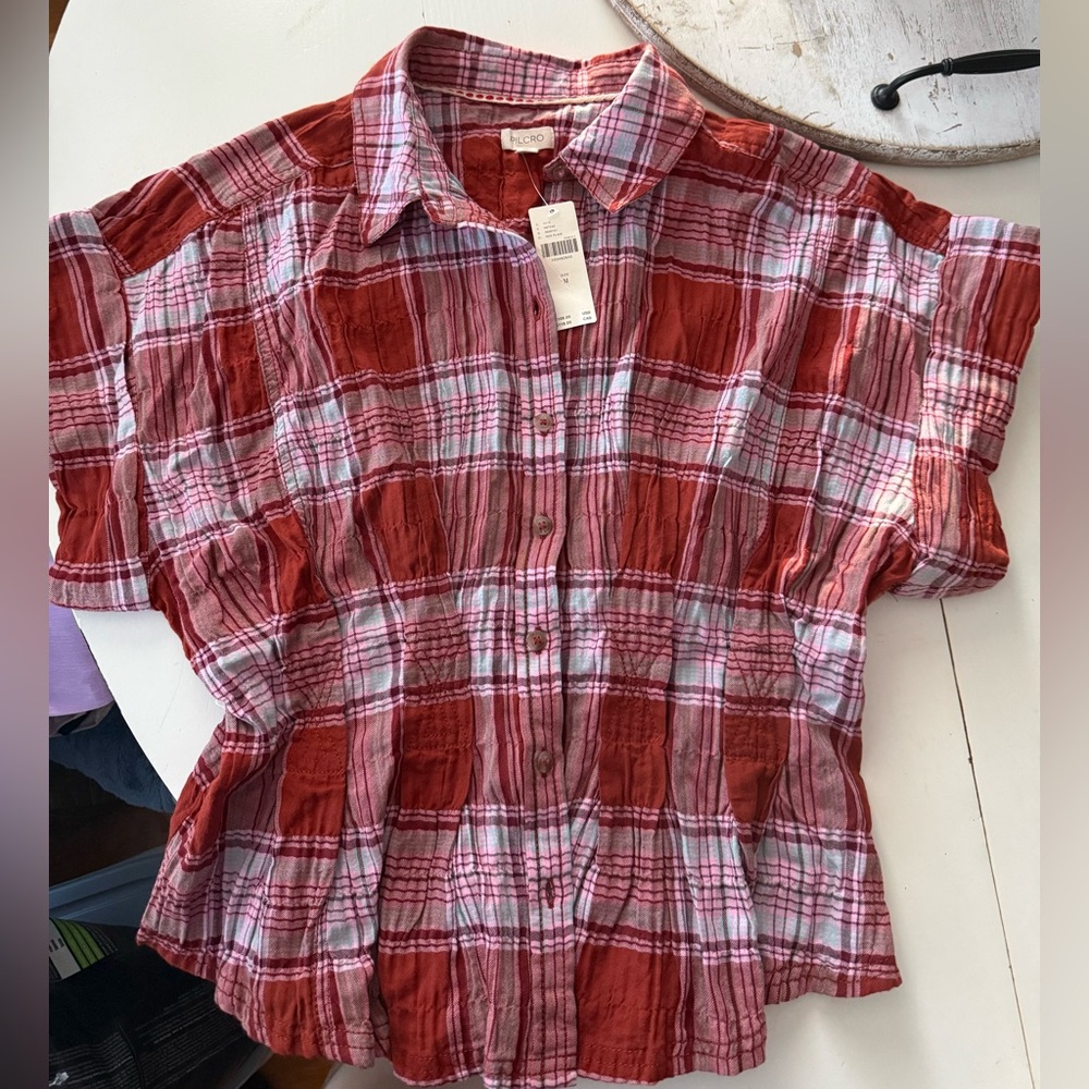 NWT Pilcro Short Sleeve Plaid Top - Medium - Picture 2 of 7